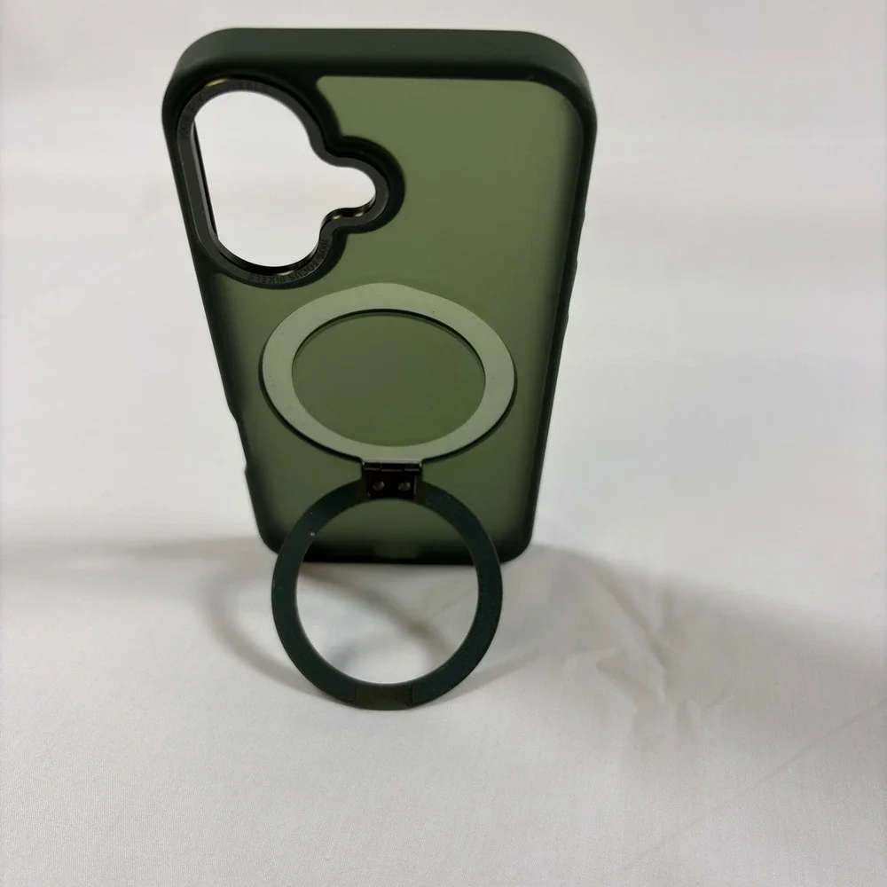 Magic John iPhone 16 MagSafe Case with Ring Stand, Green.  Not Pro. L-386